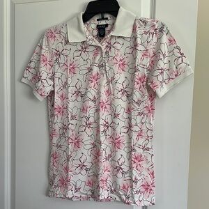 Izod Women's Floral Button Down Shirt - Pink and White